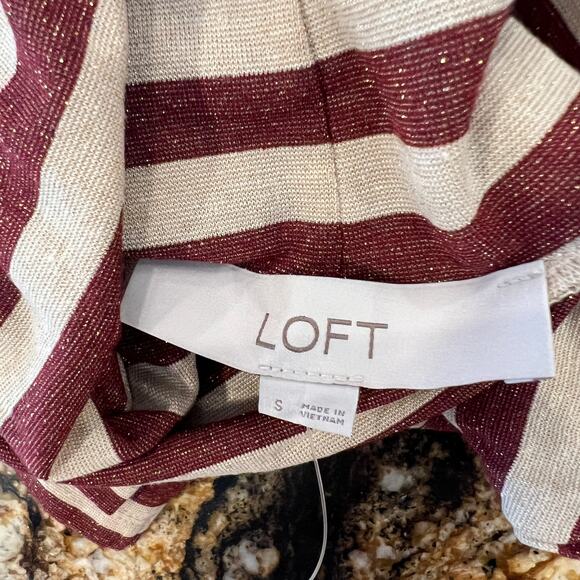 NWT LOFT Red/Cream Shimmer Striped Ribbed Metallic Turtleneck Top - Picture 5 of 9